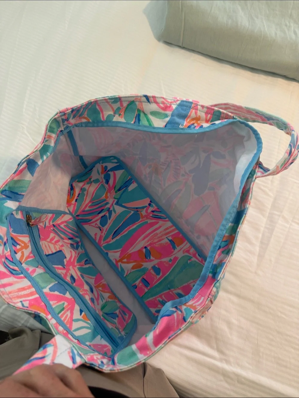 Lilly Pulitzer Canvas Tote in Pink, Teal & Coral Leaf Print